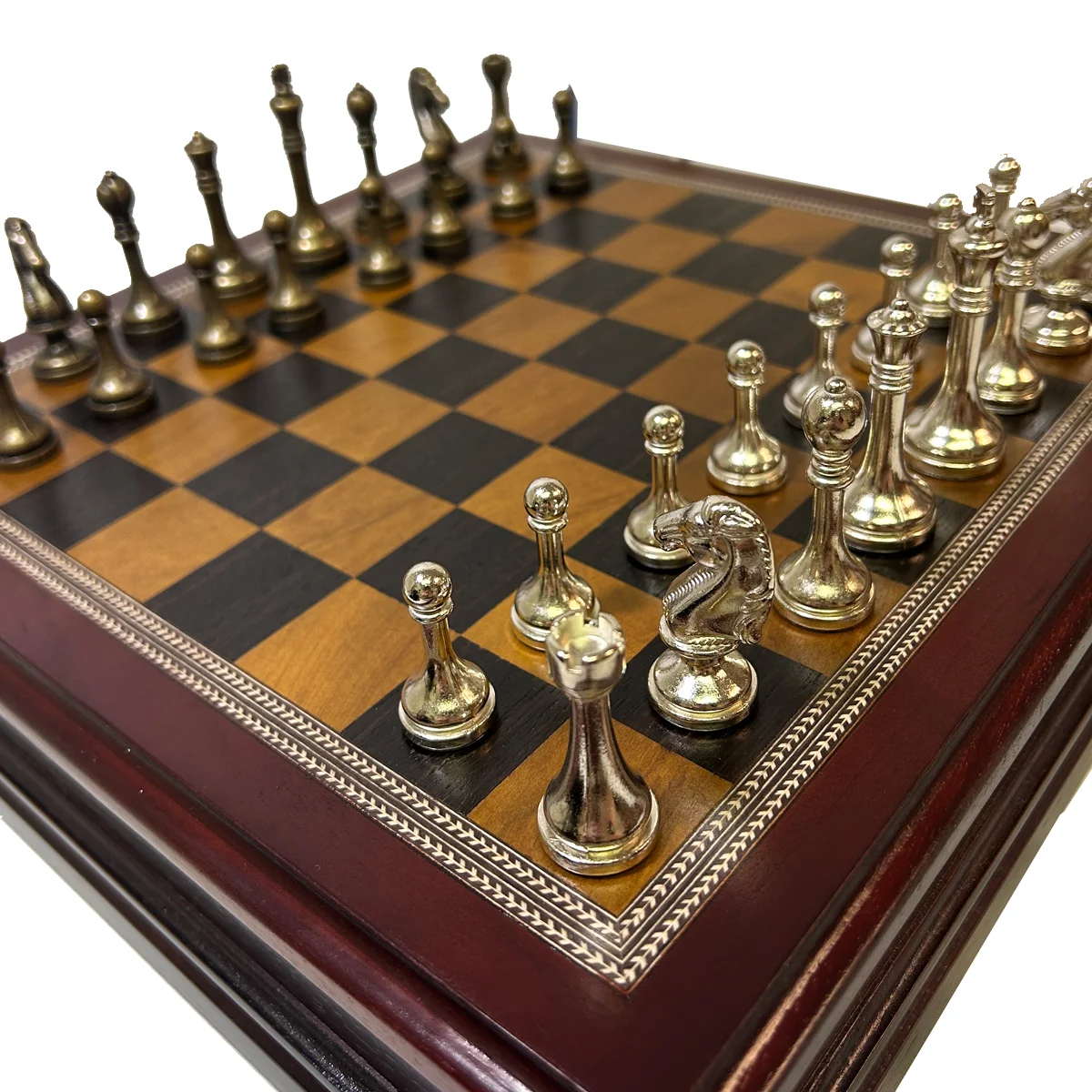 Classic 12in Inlaid Burl Wood Chess Set