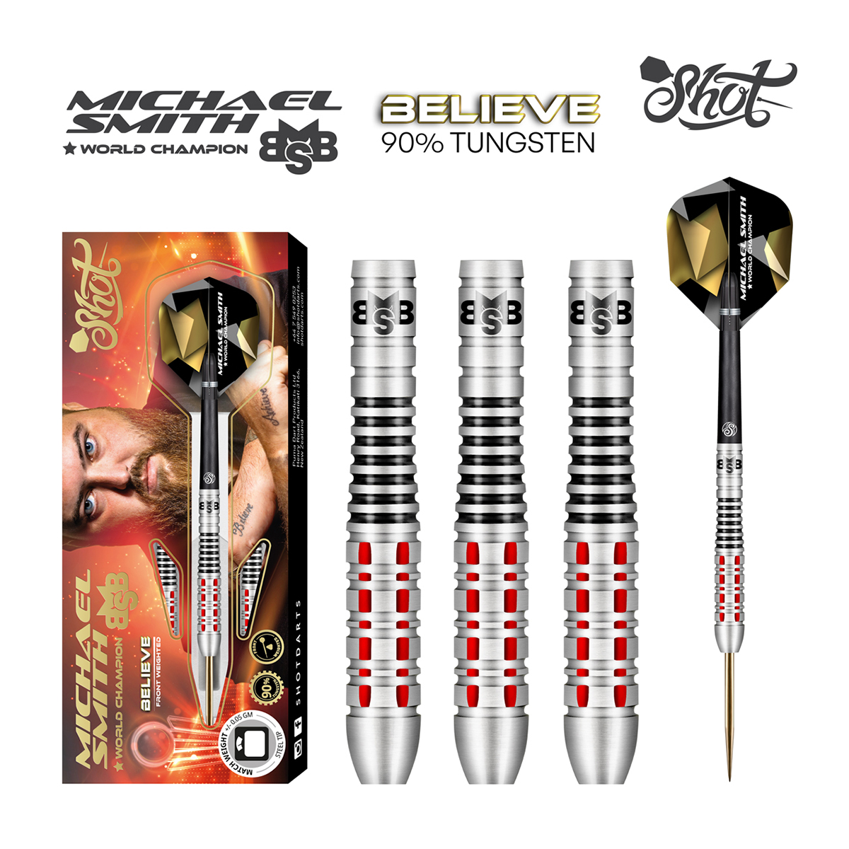 Shot Michael Smith Believe 90% Tungsten Dart Set