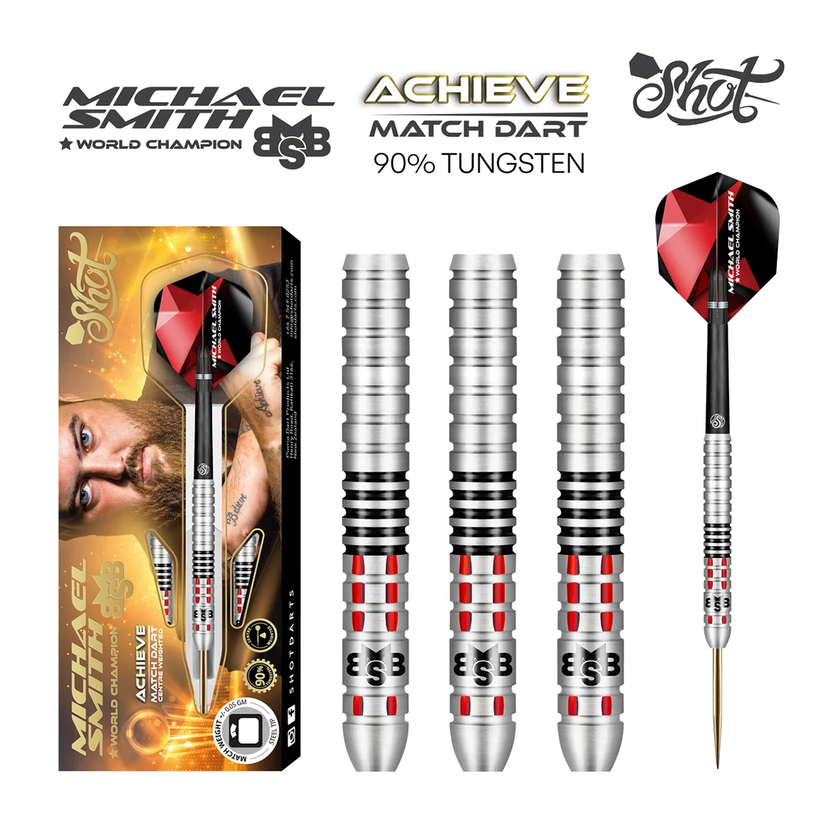 Shot Michael Smith Achieve 90% Tungsten Dart Set