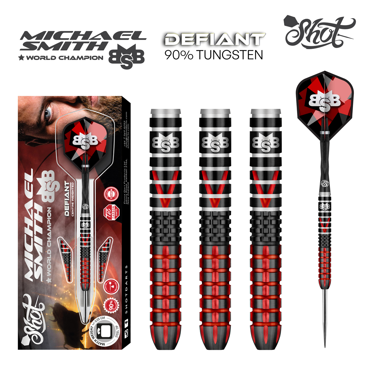 Shot Michael Smith Defiant 90% Tungsten Dart Set