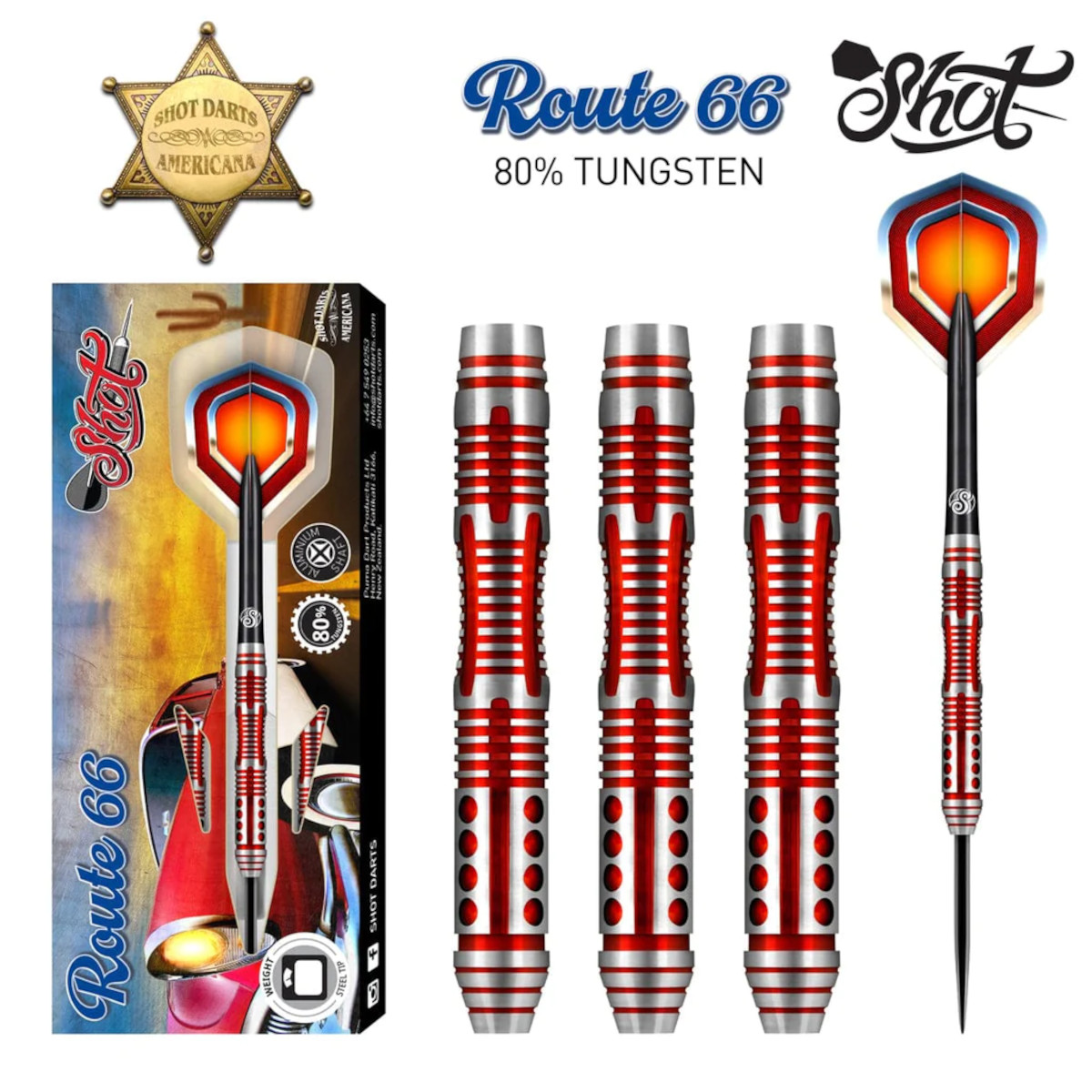 Shot Americana Route 66 80% Tungsten Steel Tip Dart Set