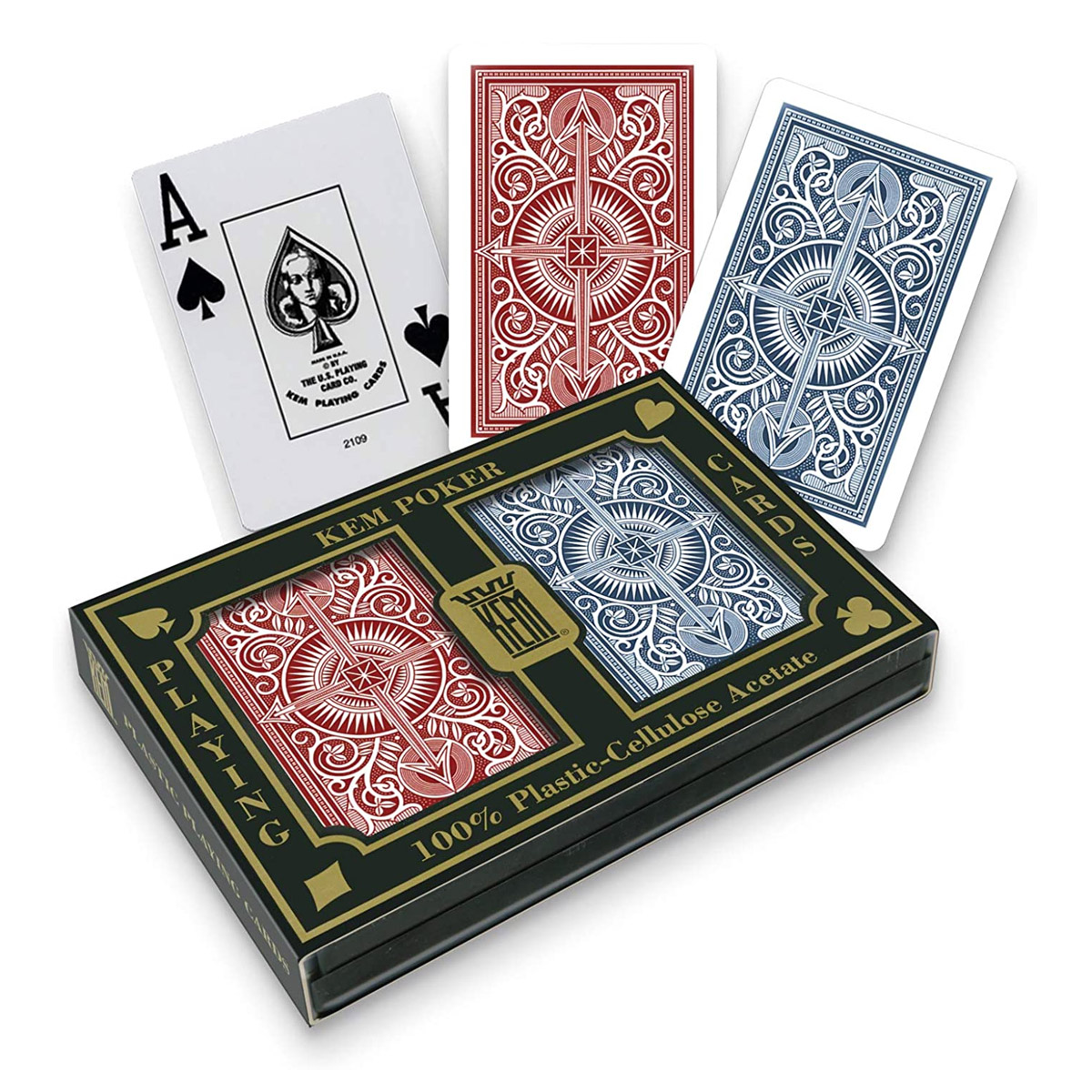 Kem Jumbo Index 100% Plastic Arrow Playing Cards - Double Deck Red and Blue (plastic cards)
