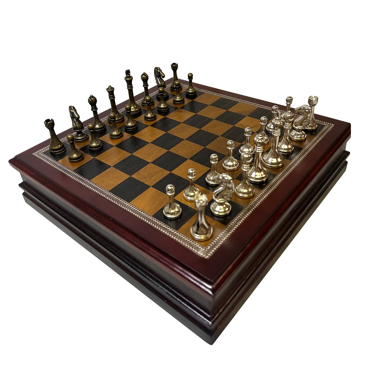 Classic 12in Inlaid Burl Wood Chess Set